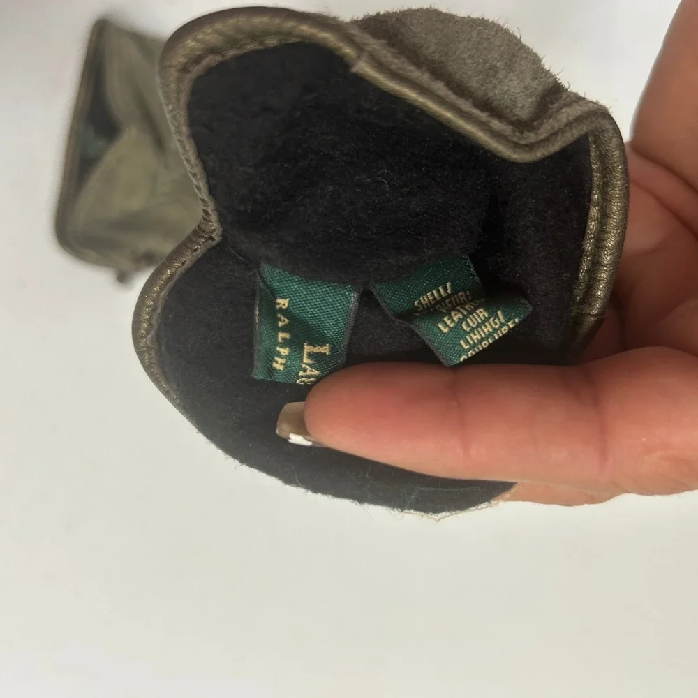 Lauren Ralph Lauren Womens Olive Green Suede Leather Fleece Lined Gloves RL Logo